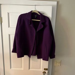 Vintage Eileen Fisher 100% Wool Purple Open Cardigan Jacket Size Large